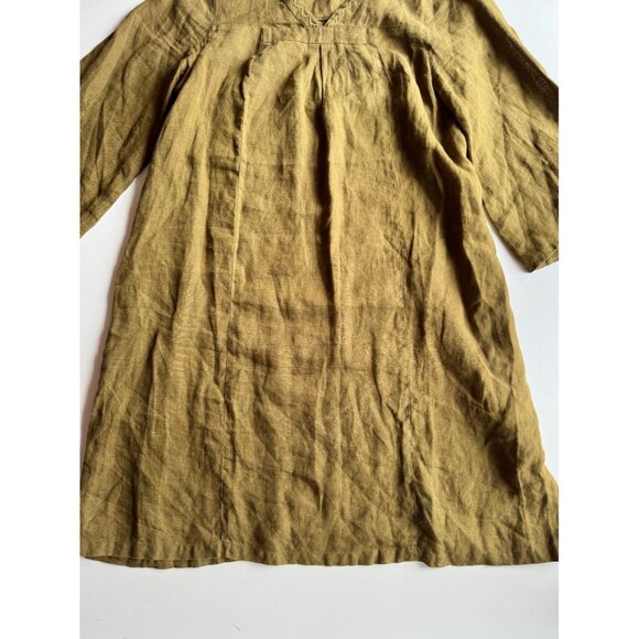 GUDRUN SJODEN Lagenlook Olive Green Linen Oversized V-Neck Tunic Dress, Size M - Picture 9 of 14